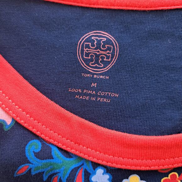 Tory Burch Black Mountain Floral Navy Multicolored T-Shirt Dress Medium - Picture 8 of 12